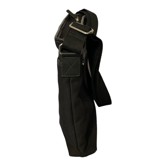 Levenger Crossbody Bag Purse Tote Canvas Leather Trim Black New Messenger - Picture 3 of 10